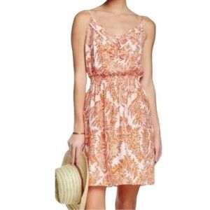J McLaughlin Mini Sundress Size XS Red Floral 100% Silk Elastic Waist Vacation